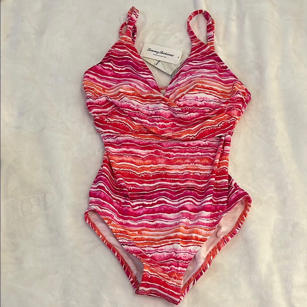 Tommy Bahama Pink and Orange Striped Swimsuit